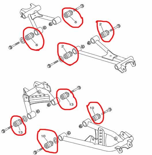 BUSHING FRONT/REAR A-ARM SUSPENSION EACH, YAMAHA, RHINO 450 700 GRIZZLY 660 BIG BEAR 400 KODIAK 40, 4WV-23526-00-00,5KM-23526-00-00