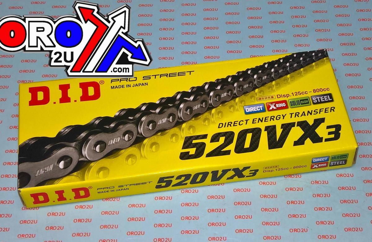 DID CHAIN 520VX3 X-RING 120L, DID520VX120, BLACK CHAIN LINKS, 30-803.120.BK.VX3, 30-803.120.BK