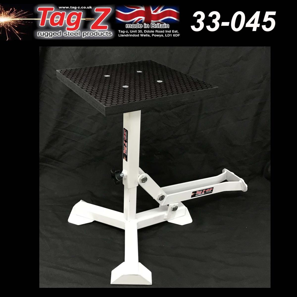 ELITE TRIPOD POP UP STAND, BIG FEET / GLOSS WHITE / TAG-Z, MX STAND PIT PADDOCK ENDURO