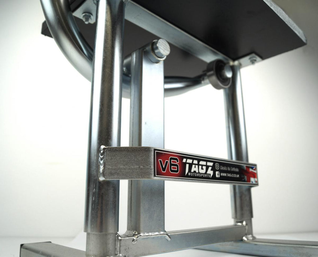 HD JACK-UP-STAND TWIN LEG v5, BRIGHT ZINC PLATE, LARGE STAND 440mm HIGH MX