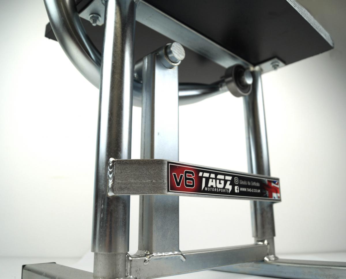 HD JACK-UP-STAND TWIN LEG v5, BRIGHT ZINC PLATE, LARGE STAND 440mm HIGH MX