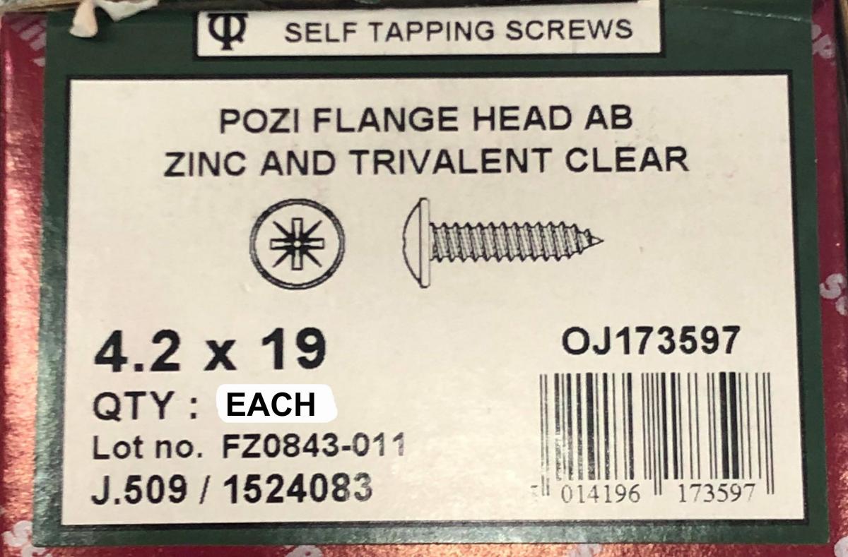 4.2x19mm SCREW FLANGE BZP, 8X3/4 POZI FLANGE S/TA EACH
