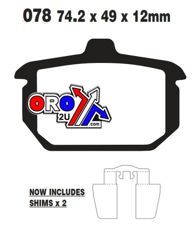 BRAKE PADS STD SEMI-METAL, EBC FA078, HARLEY DAVIDSON