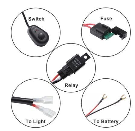 UNIVERSAL LED SPOT LIGHT BAR WIRING LOOM, FUSE / RELAY / CONNECTORS / SWITCH