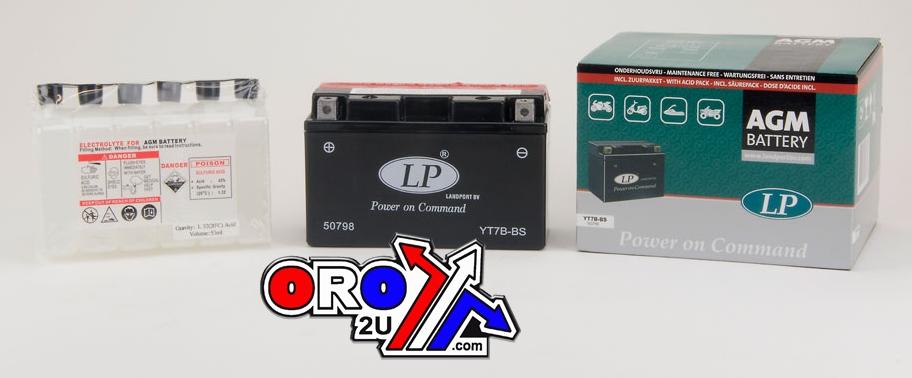 BATTERY LT7B-BS 12V 6.5Ah., LANDPORT Maintenance Free, (SAME AS YT7B-4) 50798 AGM, MA LT7B-BS