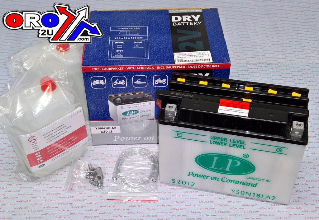 BATTERY L50N18LA2 12V 20Ahr, LANDPORT WITH ACID PACK, ROAD, MC MA Y50N18L-A2, MD L50N18LA2