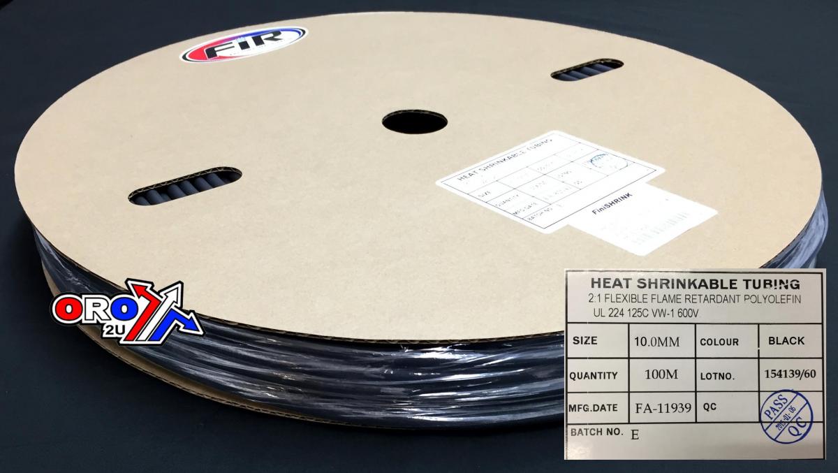 HEAT SHRINK TUBING 10mm x100MT, BLACK / ID : 10MM, SHRINK RATIO 2:1, UP-12680