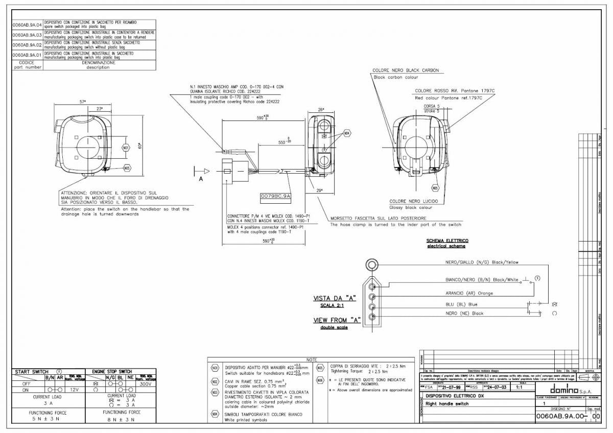 LIGHT SWITCH KTM/UNIVERSAL, DOMINO 0060AB.9A.04-00