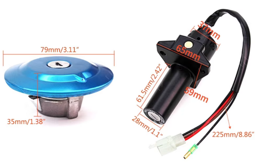 IGNITION SWITCH LOCK & TANK CAP FOR YAMAHA YBR125 CARB MODELS 3D9-Y8250-27 ROUND CAP