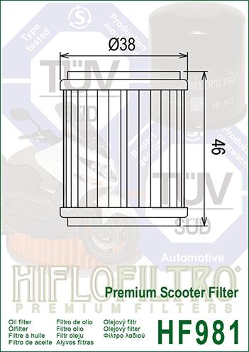 OIL FILTER HIFLO HF981, Yamaha 38B-E3440-00-00