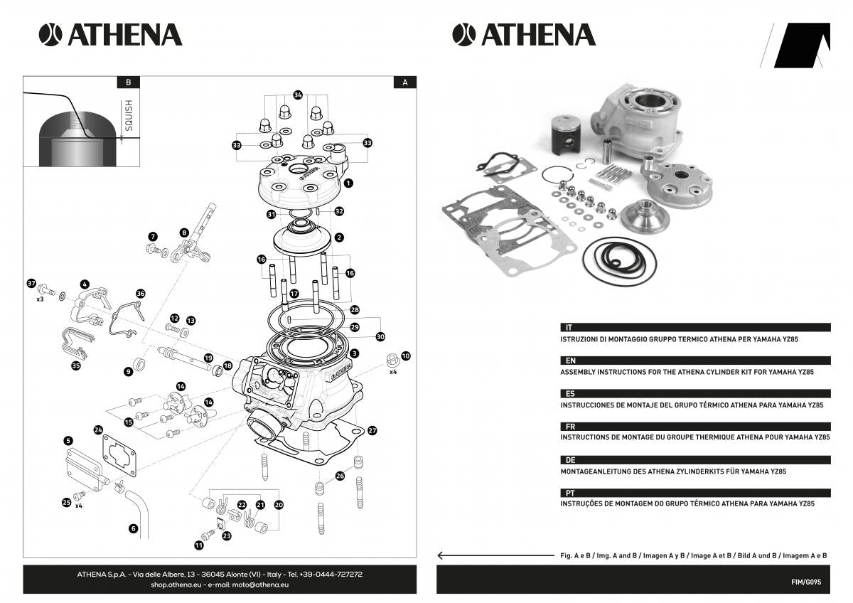 CYLINDER FULL KIT 47.5mm YAMAHA YZ 85 19-25, ATHENA P400485100076 STD BORE, (Piston included)