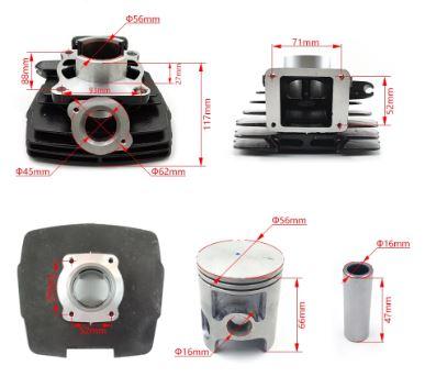 CYLINDER & PISTON + Gaskets DT125 56mm 2A6-11311-00-00 YAMAHA TRAIL BIKE / 4 STUD HEAD