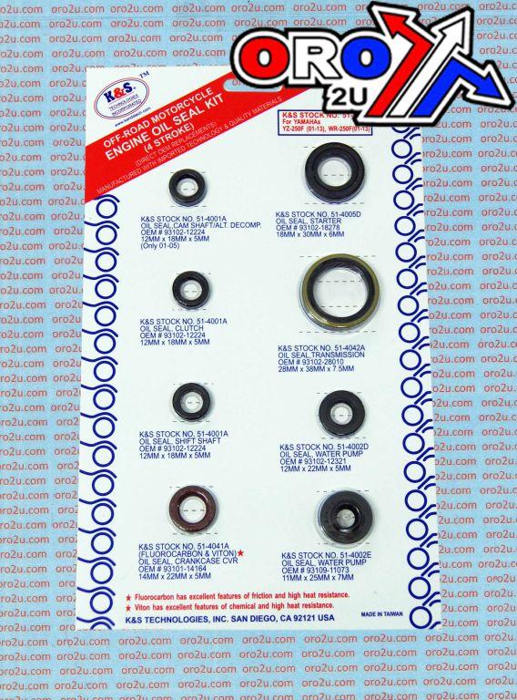 OIL SEAL SET 01-11 YZF WRF 250, K&S 51-4042 ENGINE YAMAHA