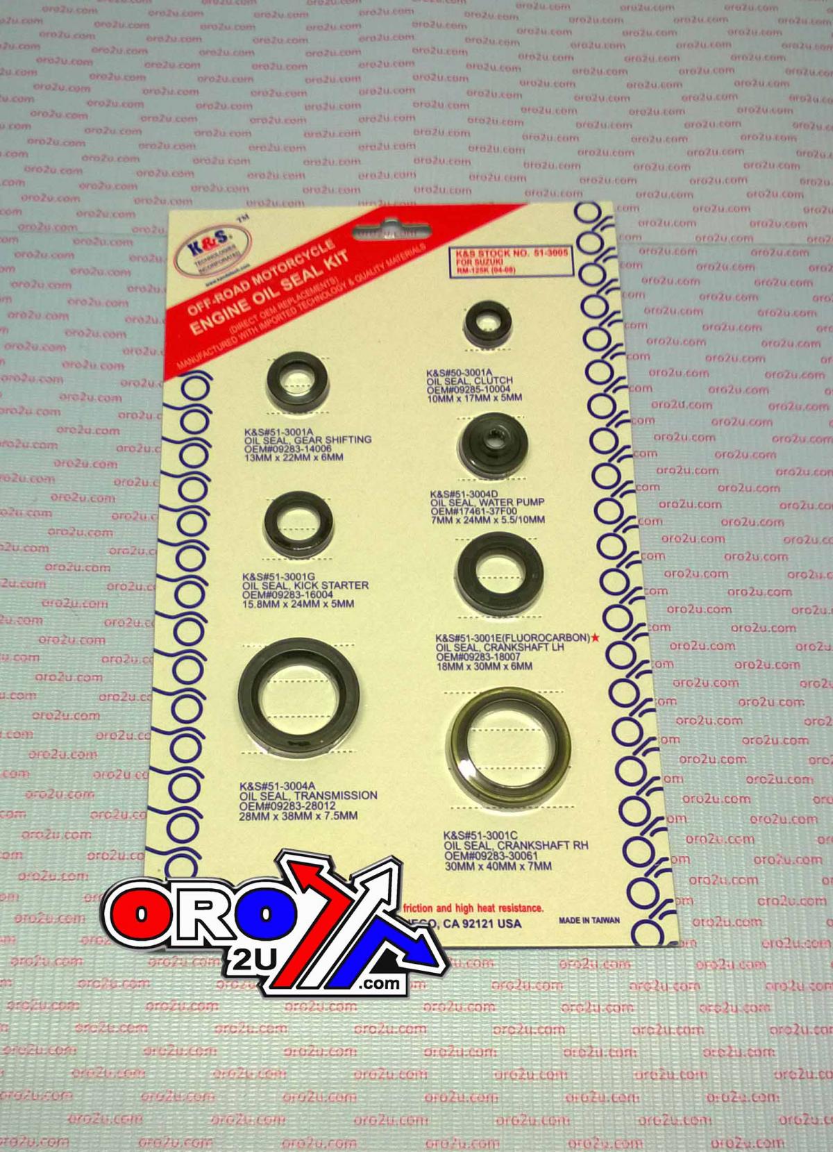 OIL SEAL SET ENGINE RM125 7pcs, K&S 51-3005 SUZUKI RM125 04-10