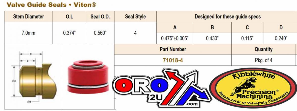 VALVE SEALS 4 ROTAX 500/600, KIBBLEWHITE 71018-4 AIR COOLED
