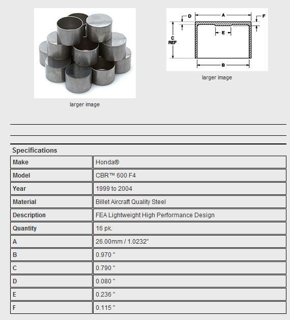 TAPPET CAP SET/16 CBR1000, KIBBLEWHITE 30-30766, 14731-MCJ-000