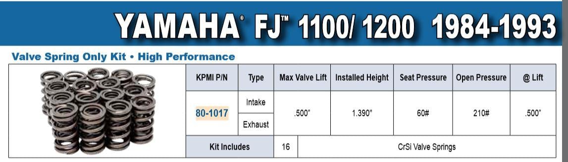 SPRING VALVE SET/16 YAMAHA FJ, FJ 1100/1200 1984-1993, KIBBLEWHITE 80-1017, ROAD