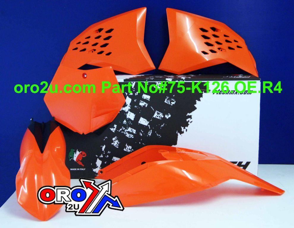 PLASTIC KIT/4 KTM 125-530, ORANGE RTECH R-KITKTM-AR0-505