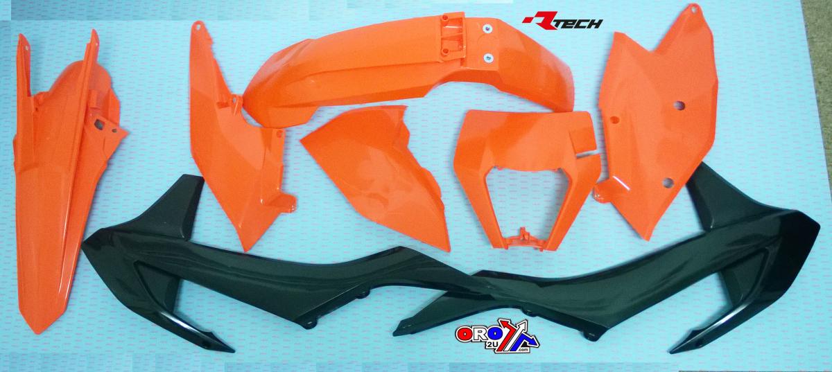 PLASTIC KIT/6 17-19 EXC/EXC-F, OEM 2019, ORANGE/BLACK ENDURO KIT, RTECH R-KITKTM-OEM-518