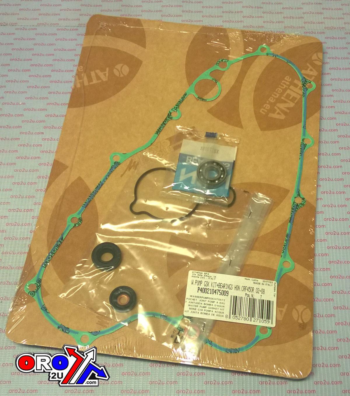 WATER PUMP GASKET KIT CRF 450 02-08, ATHENA P400210475009 HONDA WITH BEARING