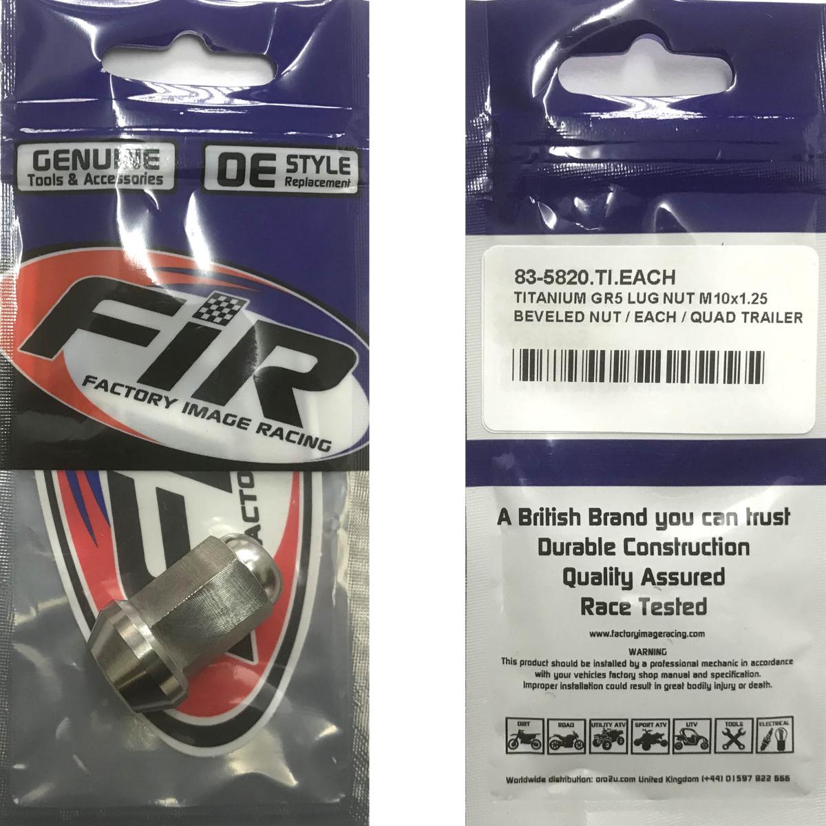 TITANIUM GR5 LUG NUT M10X1.25, BEVELED NUT / EACH / QUAD TRAILER