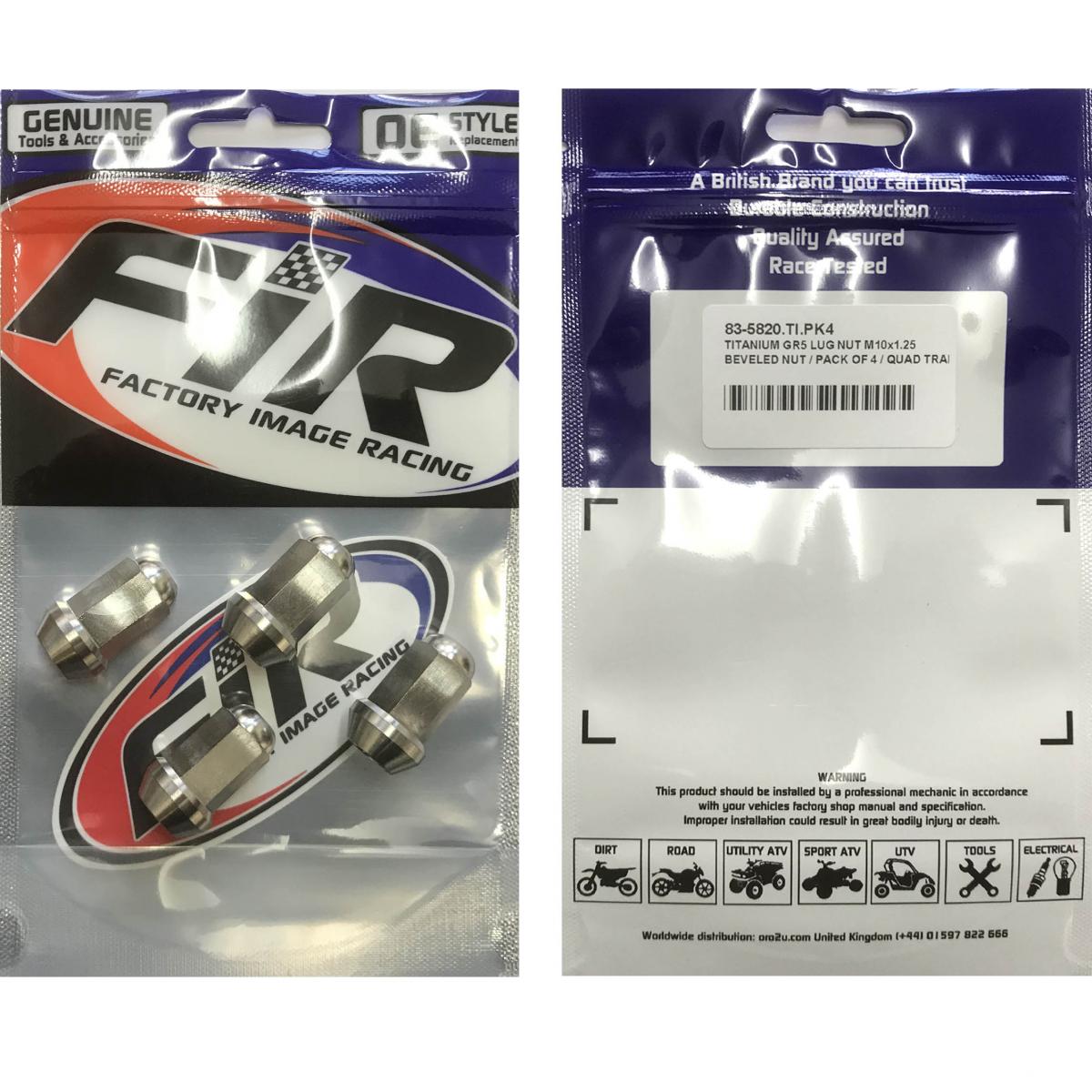 TITANIUM GR5 LUG NUT M10X1.25, BEVELED NUT / PACK OF 4 / QUAD TRAILER