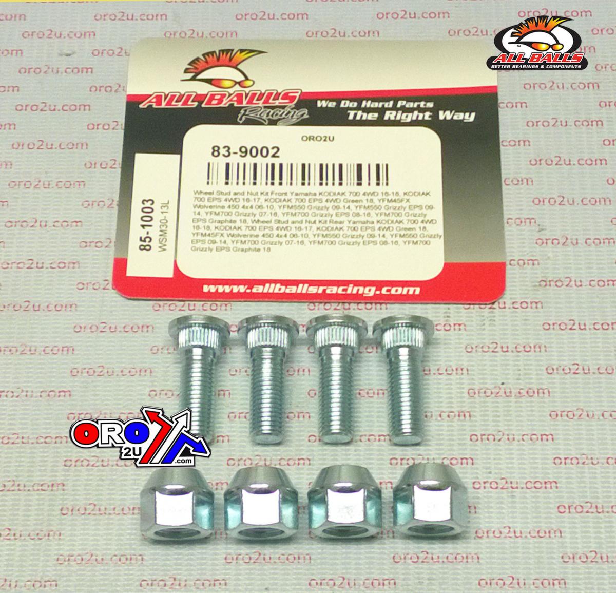 Wheel Stud and Nut Kit, ALLBALLS 85-1003 Yamaha KODIAK 700 4WD 16-18, KODIAK 700 EPS 4WD 16-17, KODIAK 700 EPS 4WD Green 18