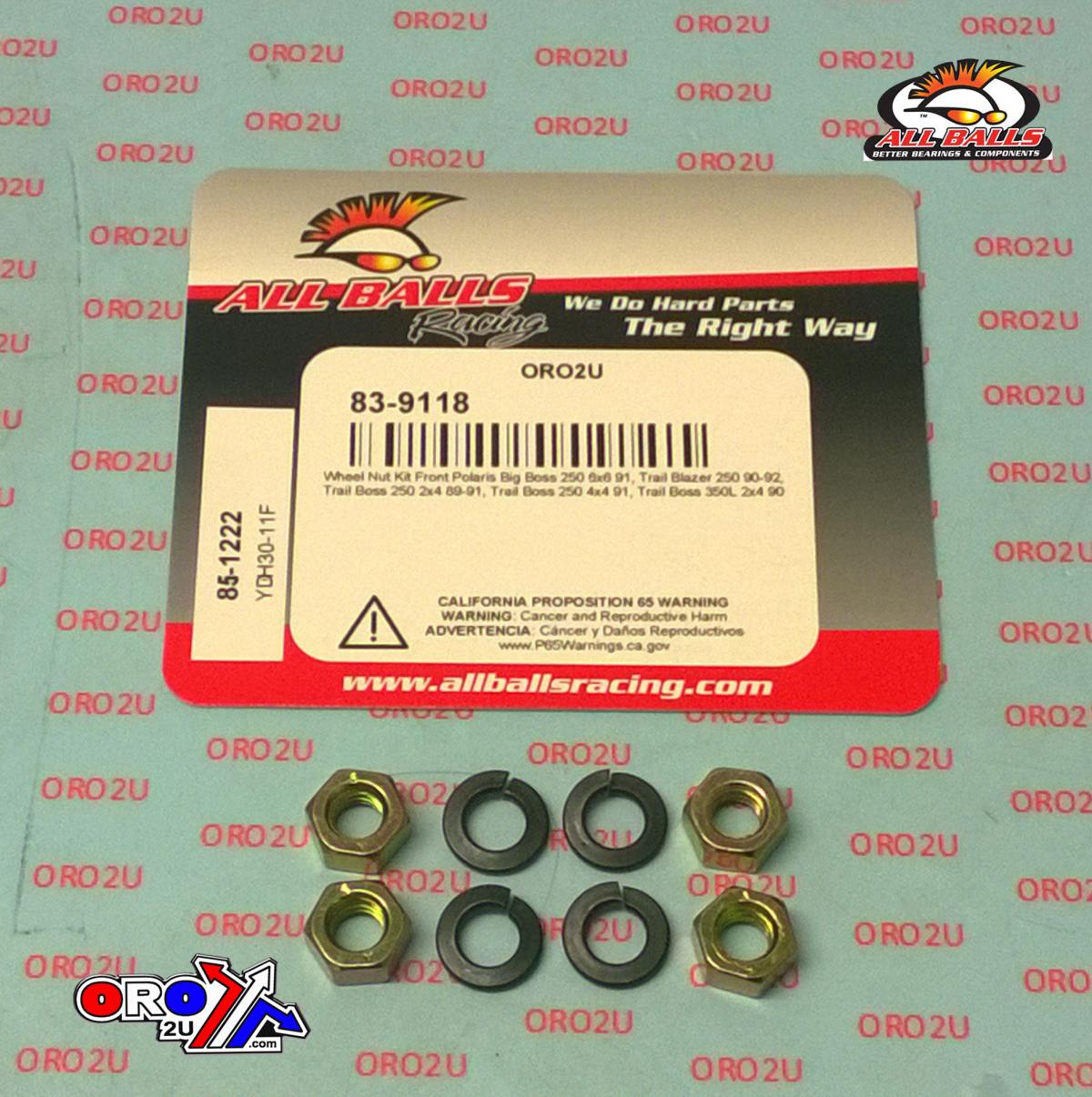 WHEEL NUT & WASHER SET-4, ALLBALLS 85-1222, 7542301, Polaris Big Boss 250 6x6 91, Trail Blazer 250 90-92, Trail Boss 250 2x4 89-91, Trail Boss 250 4x4 91