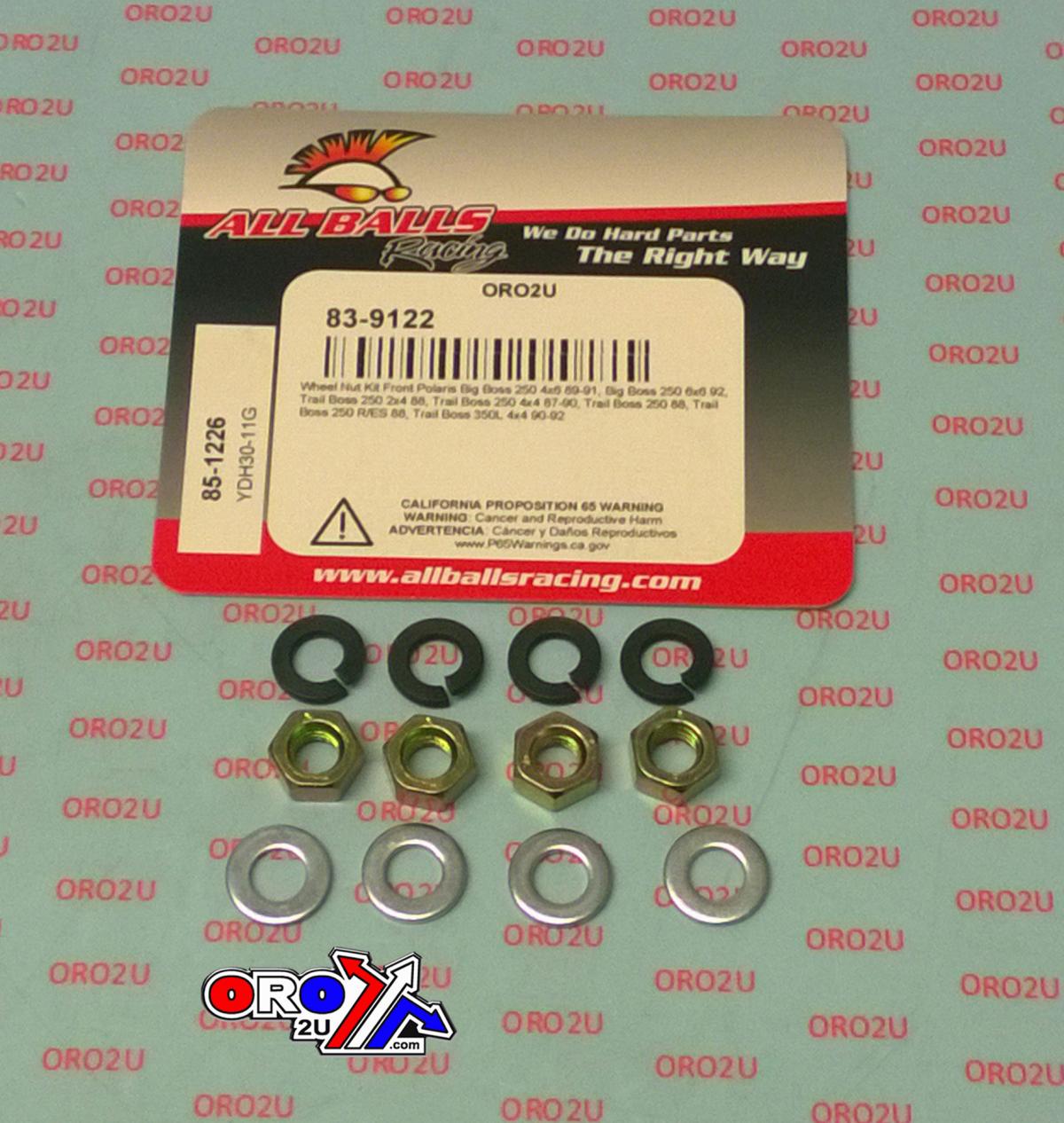WHEEL NUT & WASHER SET-4, ALLBALLS 85-1226, 7542301, Polaris Big Boss 250 4x6 89-91, Big Boss 250 6x6 92, Trail Boss 250 2x4 88, Trail Boss 250 4x4 87-90