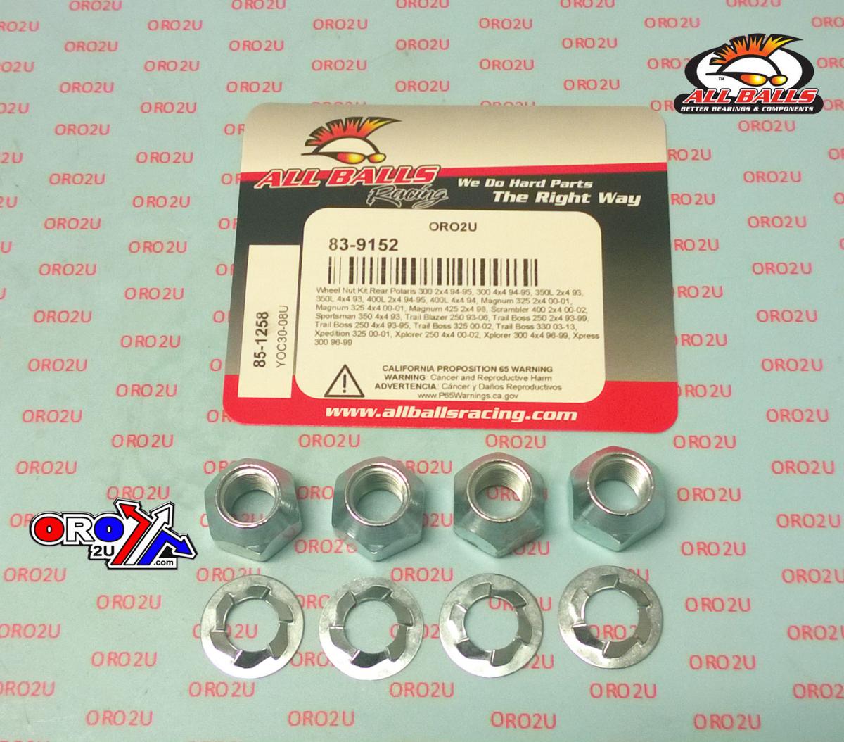 WHEEL NUT & WASHER KIT REAR, ALLBALLS 85-1258, 7542714, Polaris 300 2x4 94-95, 300 4x4 94-95, 350L 2x4 93, 350L 4x4 93, 400L 2x4 94-95, 400L 4x4 94, Magnum