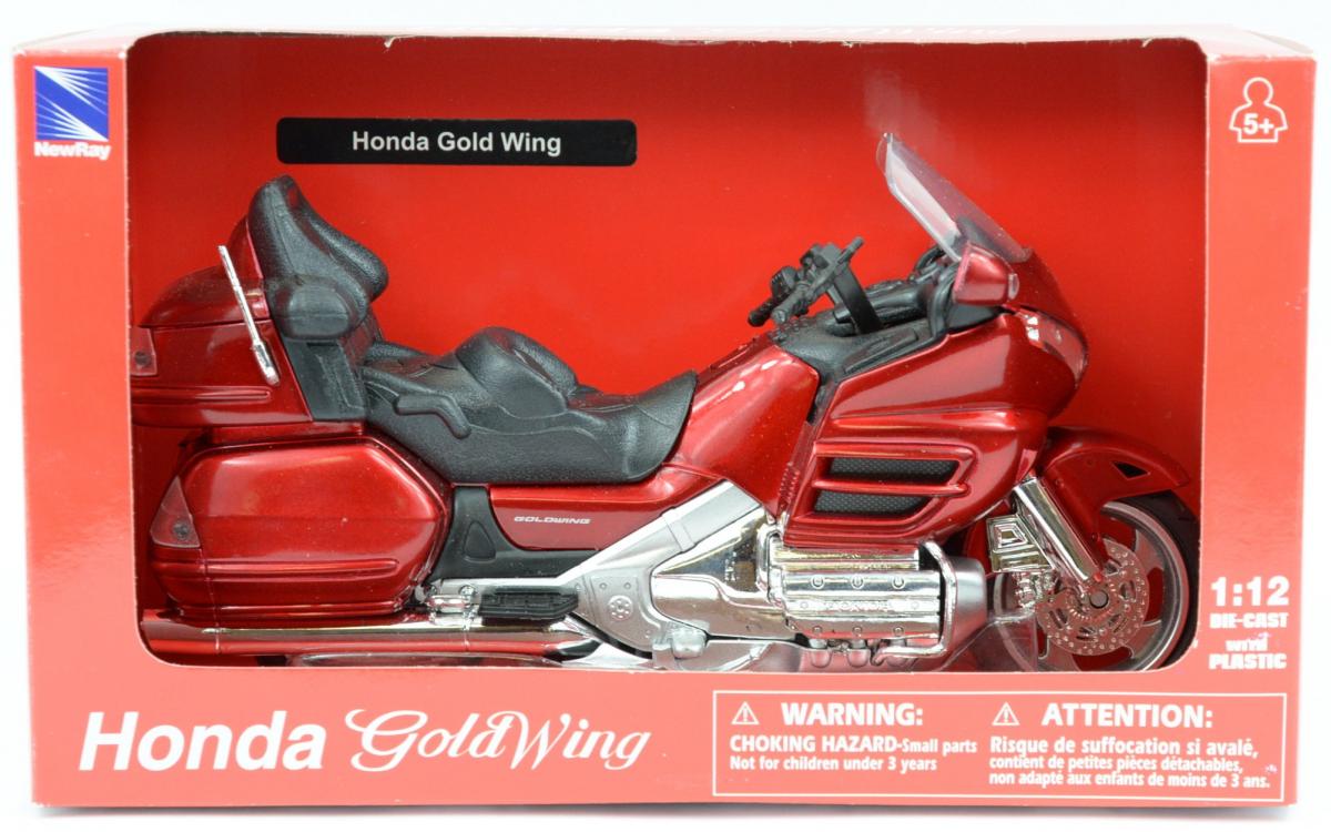 MODEL DIE CAST HONDA GOLD WING, RED AND BLACK, SCALE 1:12, NEWRAY 57253A, ROAD