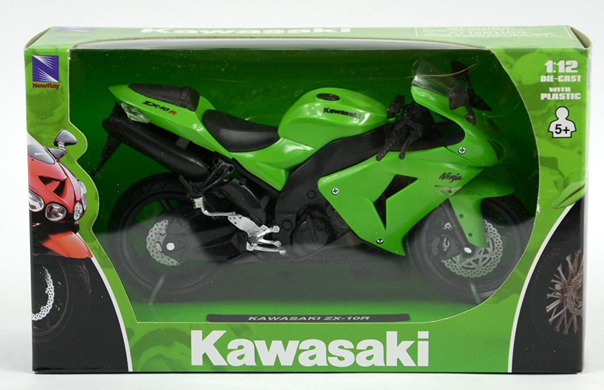 MODEL DIE CAST KAWASAKI ZX10R, 2006, GREEN AND BLACK, SCALE 1:12, NEWRAY 42443, ROAD