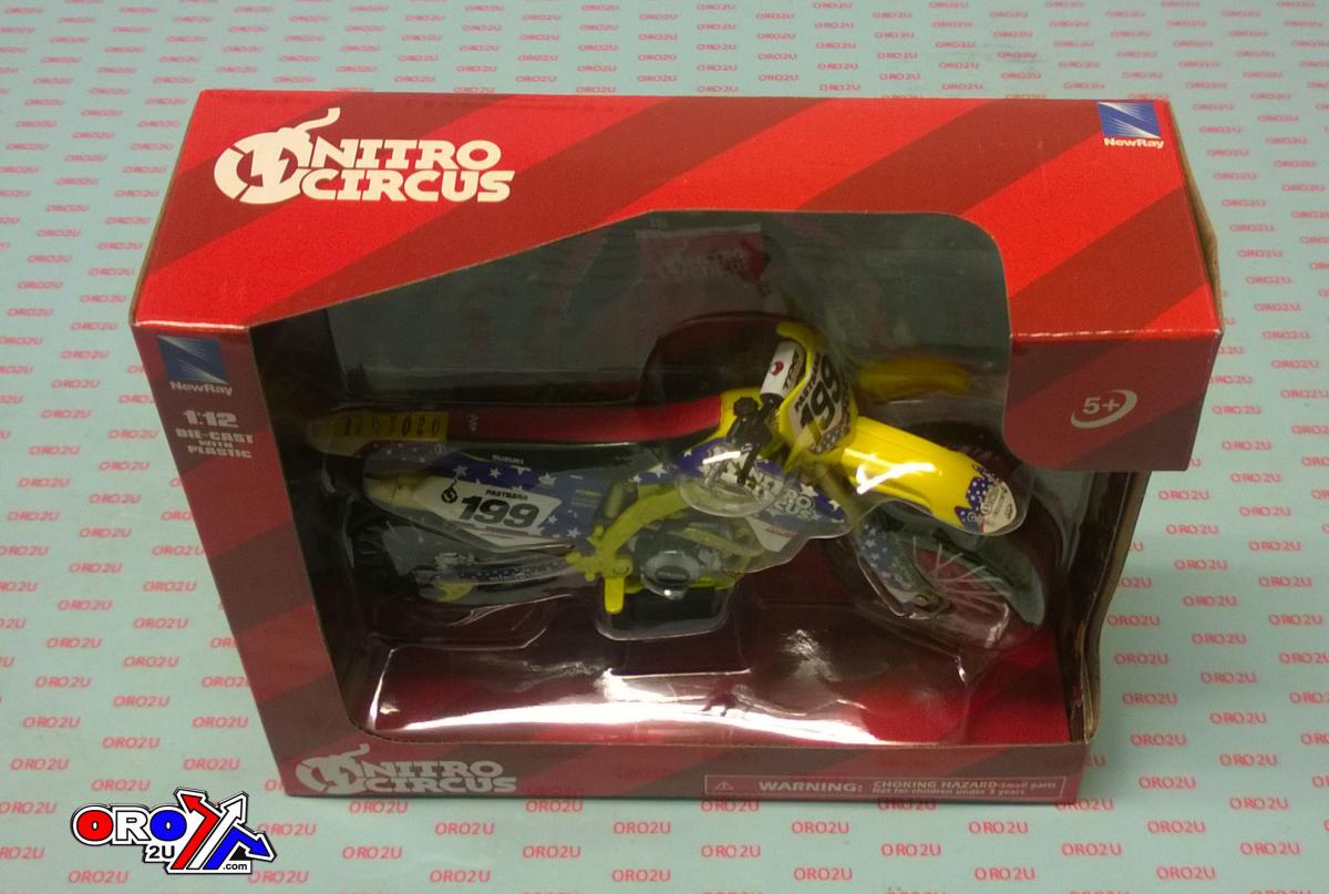 MODEL DIE CAST NITRO CIRCUS DIRT BIKE, TRAVIS PASTRANA, SCALE 1:12, NEWRAY 57993, MX
