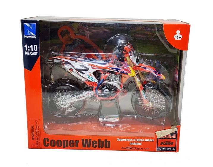 MODEL DIE CAST RED BULL KTM TEAM, 450 SXF COOPER WEBB #2 SCALE 1:10, NEWRAY 58213