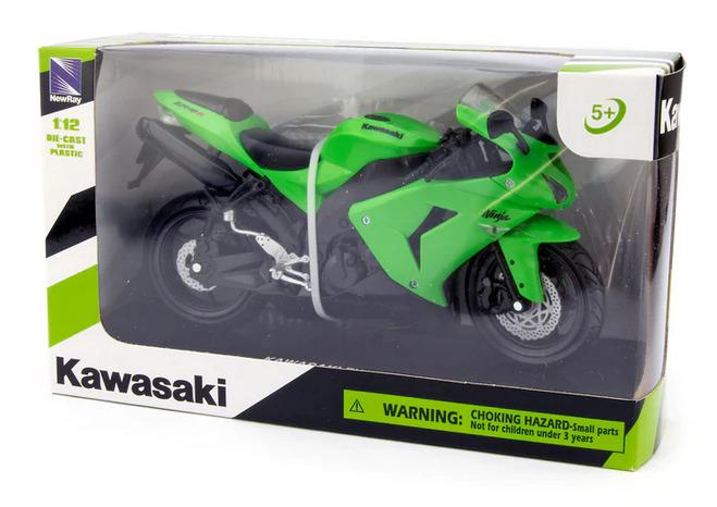 MODEL DIE CAST KAWASAKI ZX-10R, GREEN AND BLACK, SCALE 1:12, NEWRAY 42447A 42443A