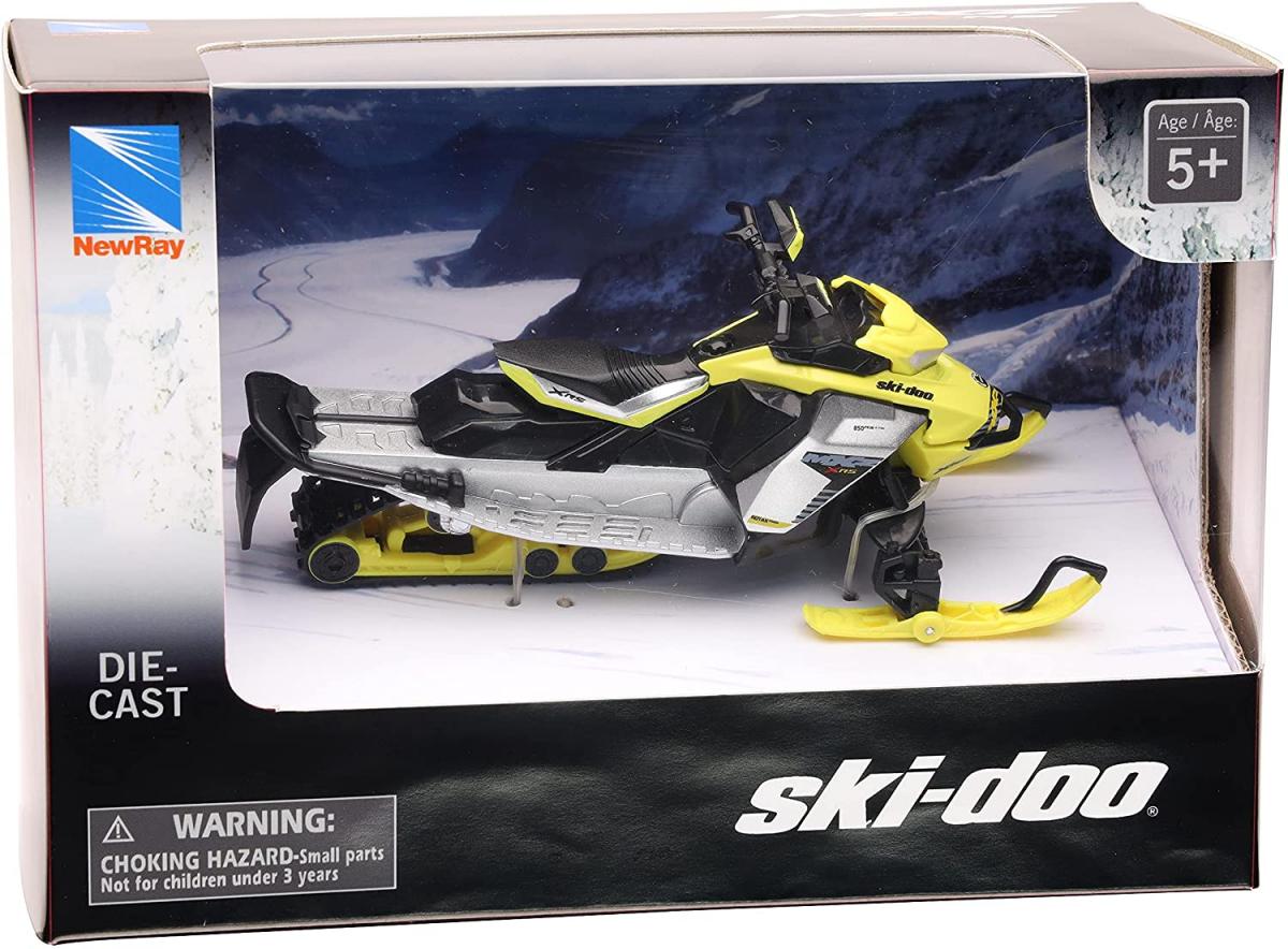 MODEL DIE CAST CANAM SKIDOO MXZ X-RS, SNOWMOBILE, YELLOW & BLACK, SCALE 1:20, NEWRAY 58203