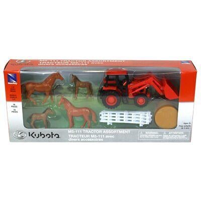 MODEL DIE CAST KUBOTA FARM TRACTOR, WITH LOADER AND HORSE SET, SCALE 1:32, NEWRAY SS-15835A