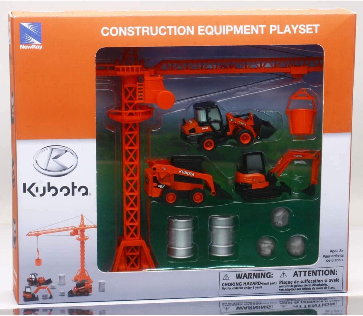 MODEL DIE CAST KUBOTA CONSTRUCTION, VEHICLES WITH CRANE SET, SCALE 1:64, NEWRAY SS-33563
