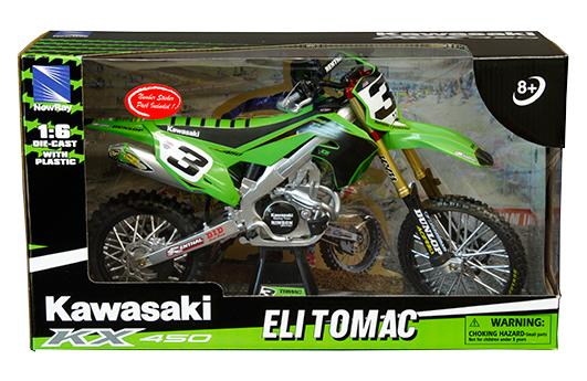 MODEL DIE CAST KAWASAKI KX450, ELI TOMAC #3, SCALE 1:6, NEWRAY 49663