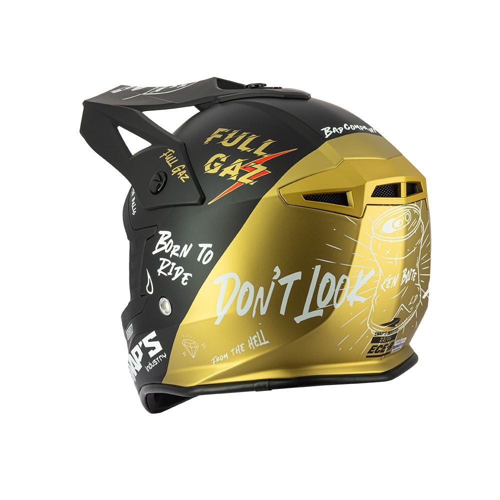 MOTOCROSS HELMET SWAPS S818 - MATT BLACK GOLD FULL GAZ - SIZE XL 61cm - 62cm