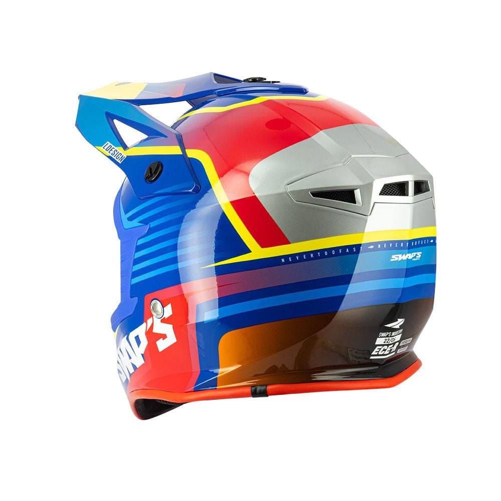 MOTOCROSS HELMET SWAPS S818 - SHINY BLUE RED YELLOW - SIZE S 55cm - 56cm