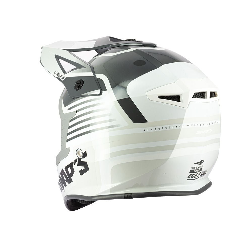 MOTOCROSS HELMET SWAPS S818 - SHINY GREY WHITE - SIZE S 55cm - 56cm
