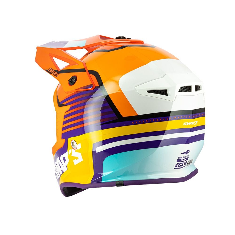 MOTOCROSS HELMET SWAPS S818 - SHINY ORANGE BLUE WHITE - SIZE XL 61cm - 62cm