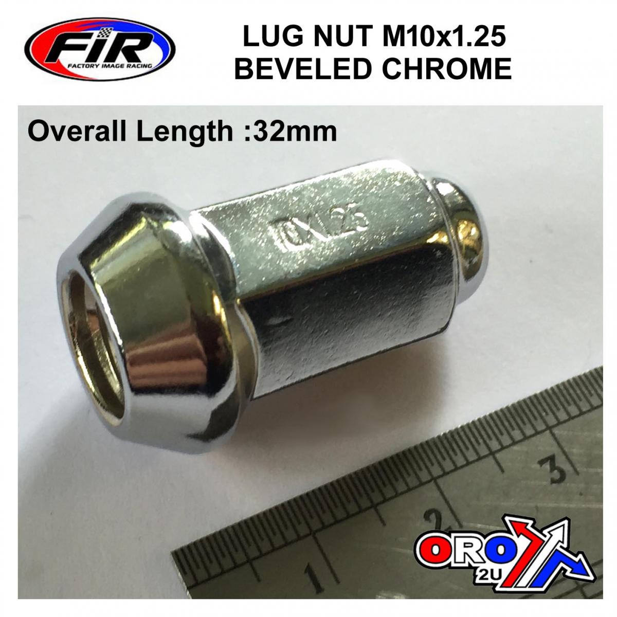 LUG NUT M10x1.25 BEVELED CHROM, LUG1CA CHROME /