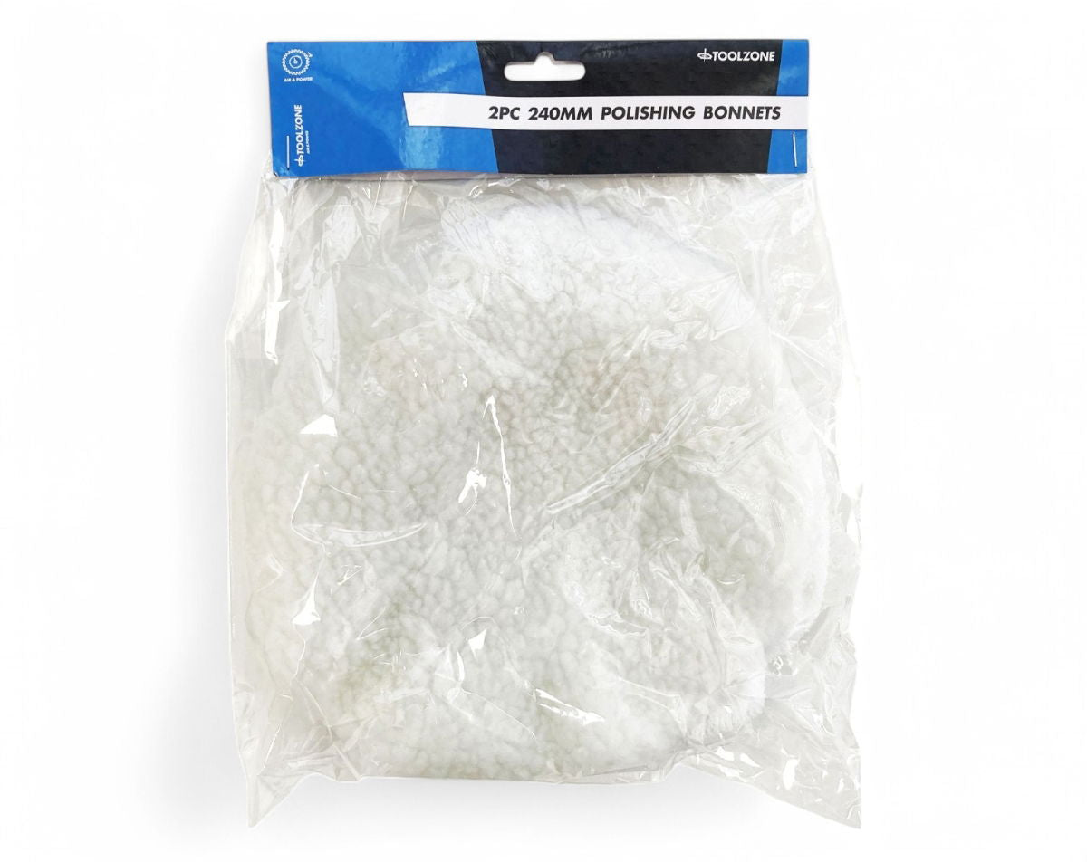 POLISHING BONNETS 2PC 240mm SIMULATED LAMBS WOOL AND TERRY CLOTH - TOOLZONE KDPAB008