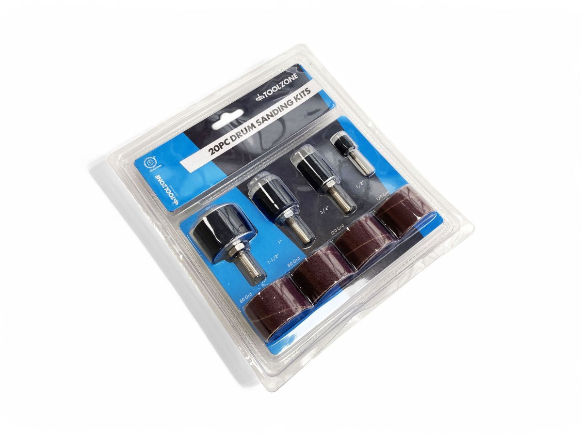 DRUM SANDING KIT 20 PIECES 0.5 0.75 1.0 1.25 80 120 GRIT - TOOLZONE KDPAB144