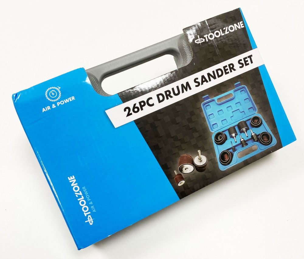 DRUM SANDER SET 26 PIECES 13mm 19mm 25mm 38mm 50mm 80 120 GRIT - TOOLZONE KDPAB158
