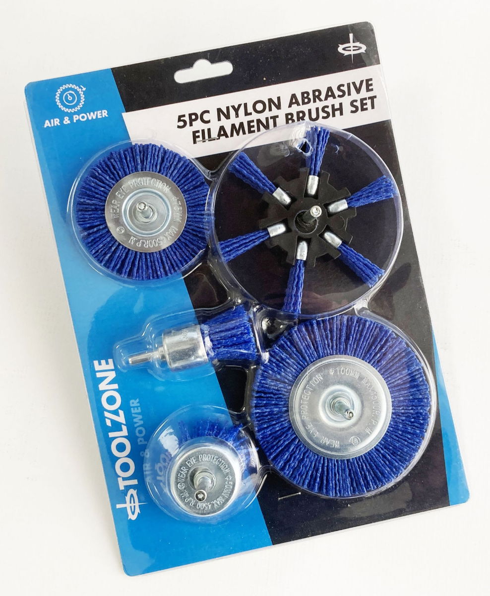 NYLON ABRASIVE FILAMENT BRUSH SET 5 PIECES 6mm SHANK - TOOLZONE KDPAB160