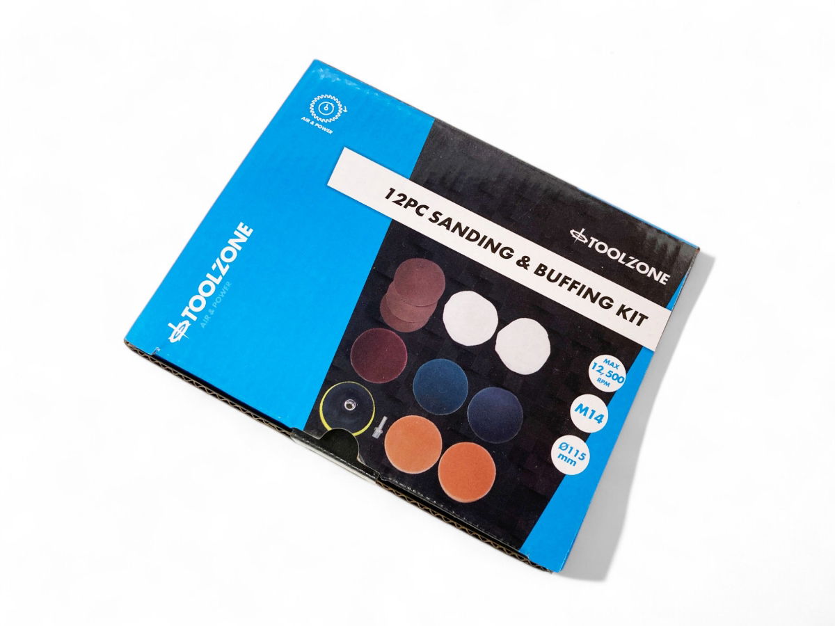 SANDING AND BUFFING KIT 12 PIECES 115mm WITH M14 ARBOR - TOOLZONE KDPAB171
