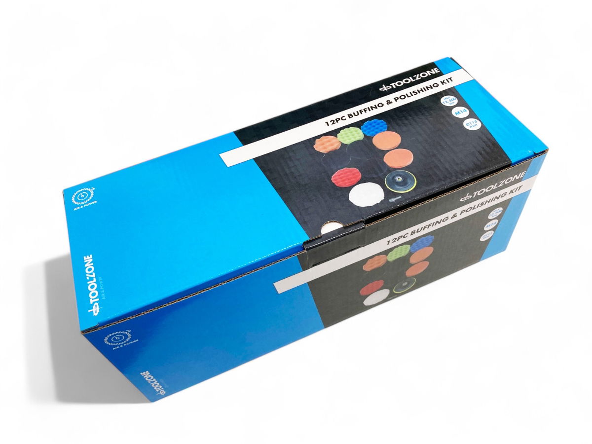 BUFFING AND POLISHING KIT 12 PIECES 115mm WITH HOOK AND LOOP ADAPTOR - TOOLZONE KDPAB172